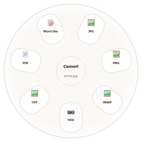 FilePetal conversion wheel showing image output formats